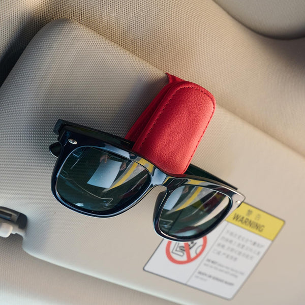 Premium Leather Sunglasses Holder for Car Visor - Luxury Car Accessories Organizer, Stylish Unisex Gift for Men & Women, Durable Eyeglass Case Clip with Compact Design (Black)
