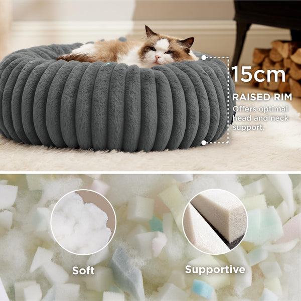 Bedsure Cat Bed for Indoor Cats - 51x51x15 cm Fluffy Cat Donut Bed with Corduroy Fleece & Anti Slip Bottom, Puppy Kitten Beds Washable with Removable Cover, Dark Grey