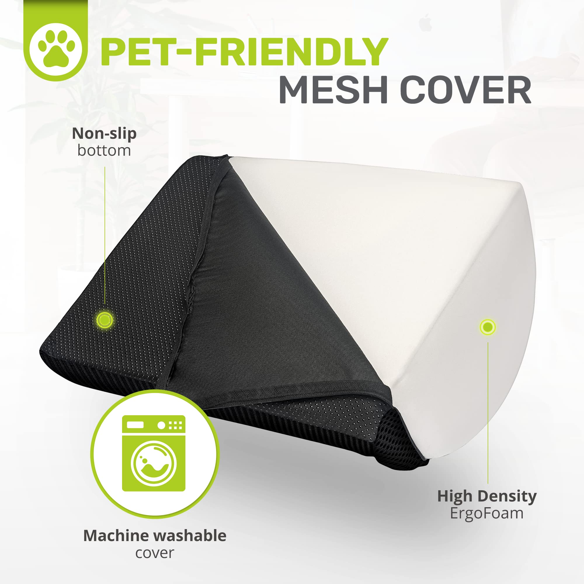 ErgoFoam Adjustable Desk Foot Rest for Added Height (Mesh) - Large Premium Footrest | Pet-Friendly Foot Rest Under Desk | Foot Stool Rocker (Black)