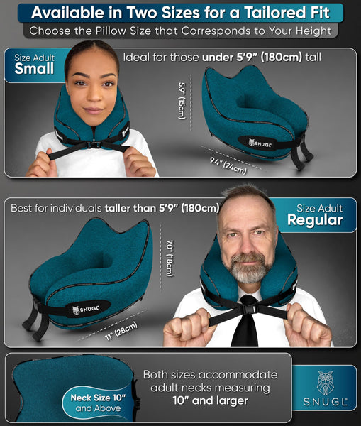 SNUGL Travel Pillow – Memory Foam Neck Pillow for Travel – Support Cushion for Airplane with Carry Bag & Clip - Holiday Essentials (Black - Adult Regular)