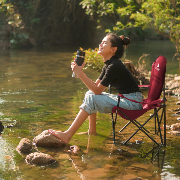 Voyager Folding Camping Chairs 2 Pack with Cooler Bag, Lightweight Q195 Steel Frame, 600D Oxford Fabric, Portable & Comfortable - Black (Black, Padded)