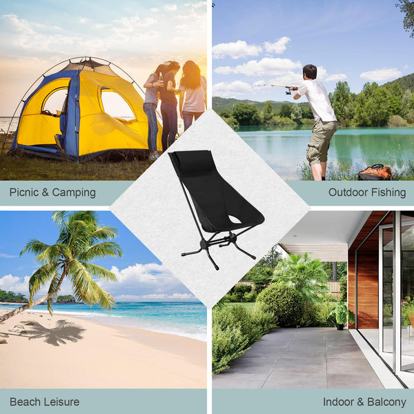 WOLTU Folding Camping Chair, Ultra Lightweight Alu Outdoor Chair, High Back, Portable Chair with Carrying Bag for Fishing, Picnic, Hiking, Heavy Duty 150kg Capacity, Black