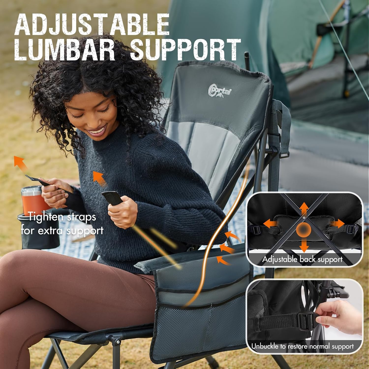 Portal Folding Camping Chair for Adults High Back Heavy Duty 180KG Load Foldable Garden Picnic Festival Collapsible Chair Oversized Hard Armrests Mesh Back Portable for Fishing Beach Patio