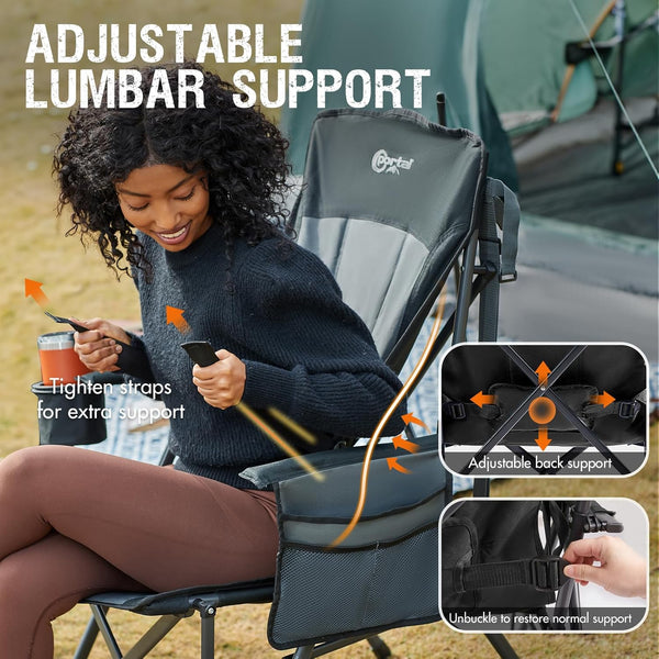 Portal Folding Camping Chair for Adults High Back Heavy Duty 180KG Load Foldable Garden Picnic Festival Collapsible Chair Oversized Hard Armrests Mesh Back Portable for Fishing Beach Patio