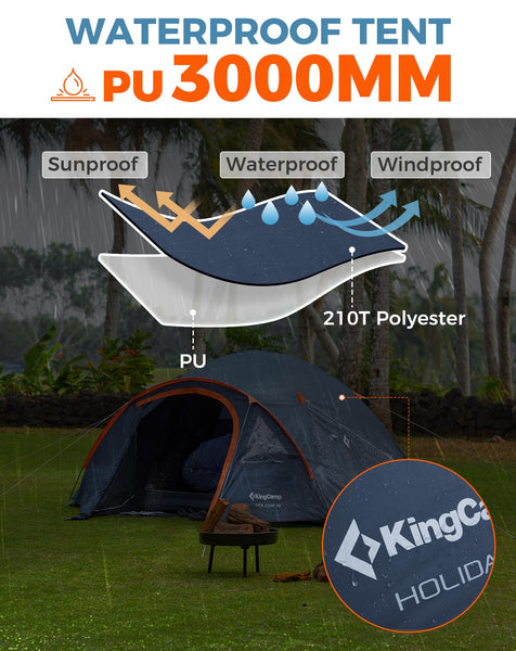 KingCamp Camping Tent for 4 Man, Ultralight Waterproof Dome Tent, Compact and Backpack-Friendly, Ideal Tent for Camping, Trekking and Outdoors