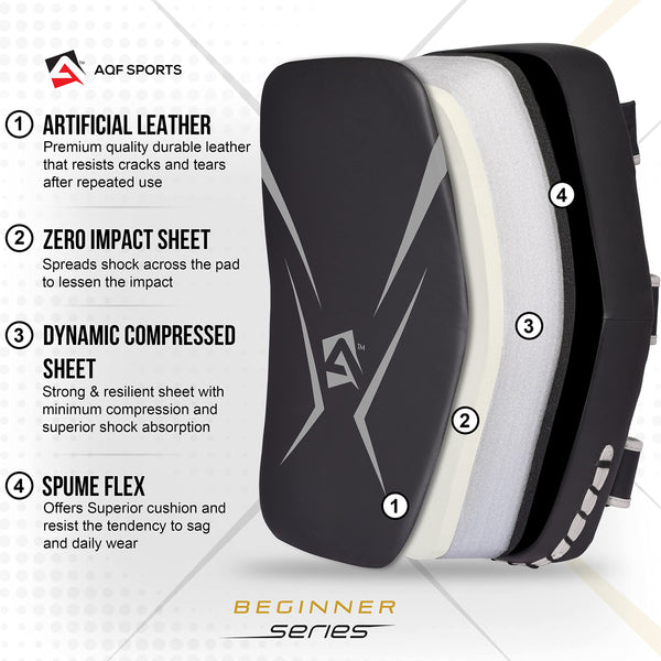 AQF Thai Pads for Kickboxing Muay Thai Pad with Solid Handle Grip, Maya Hide Leather Curved Strike Shield for Boxing MMA Martial Arts Taekwondo,