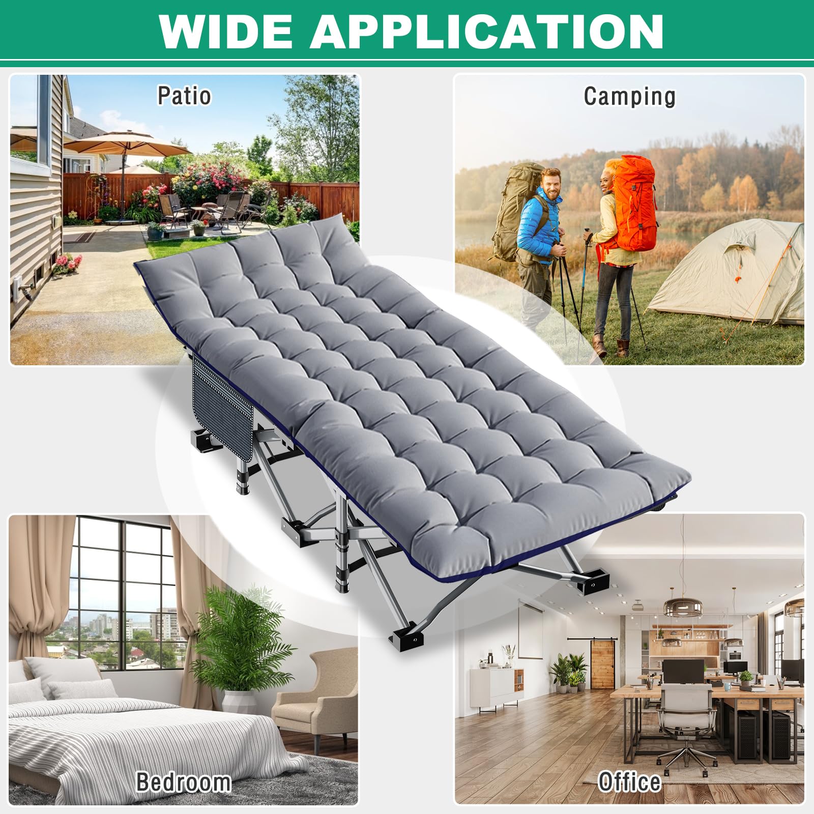 Meulbaty Oversized Folding Camp Bed with Mattress - 46cm Wide, 400KG Heavy Duty Steel Frame and Oxford Cloth, 198x81x46 cm Camping Cot, Great for Adults, Garden and Trip (XXL Black)