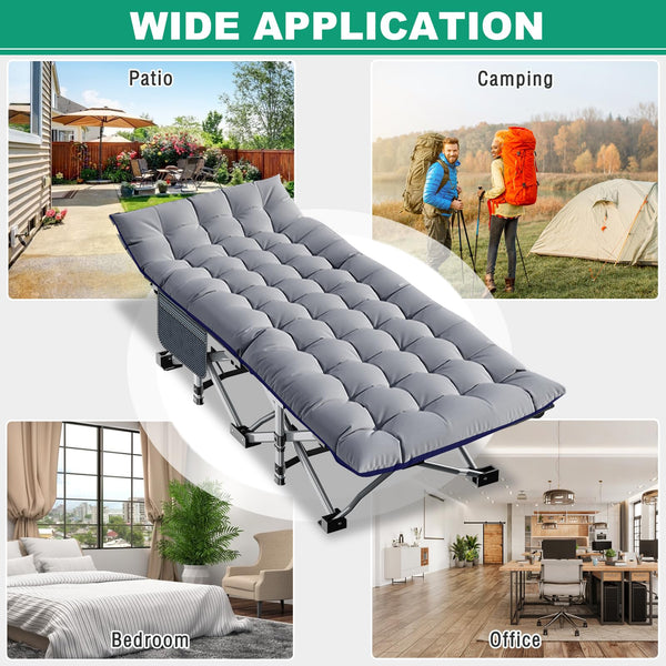 Meulbaty Oversized Folding Camp Bed with Mattress - 46cm Wide, 400KG Heavy Duty Steel Frame and Oxford Cloth, 198x81x46 cm Camping Cot, Great for Adults, Garden and Trip (XXL Black)