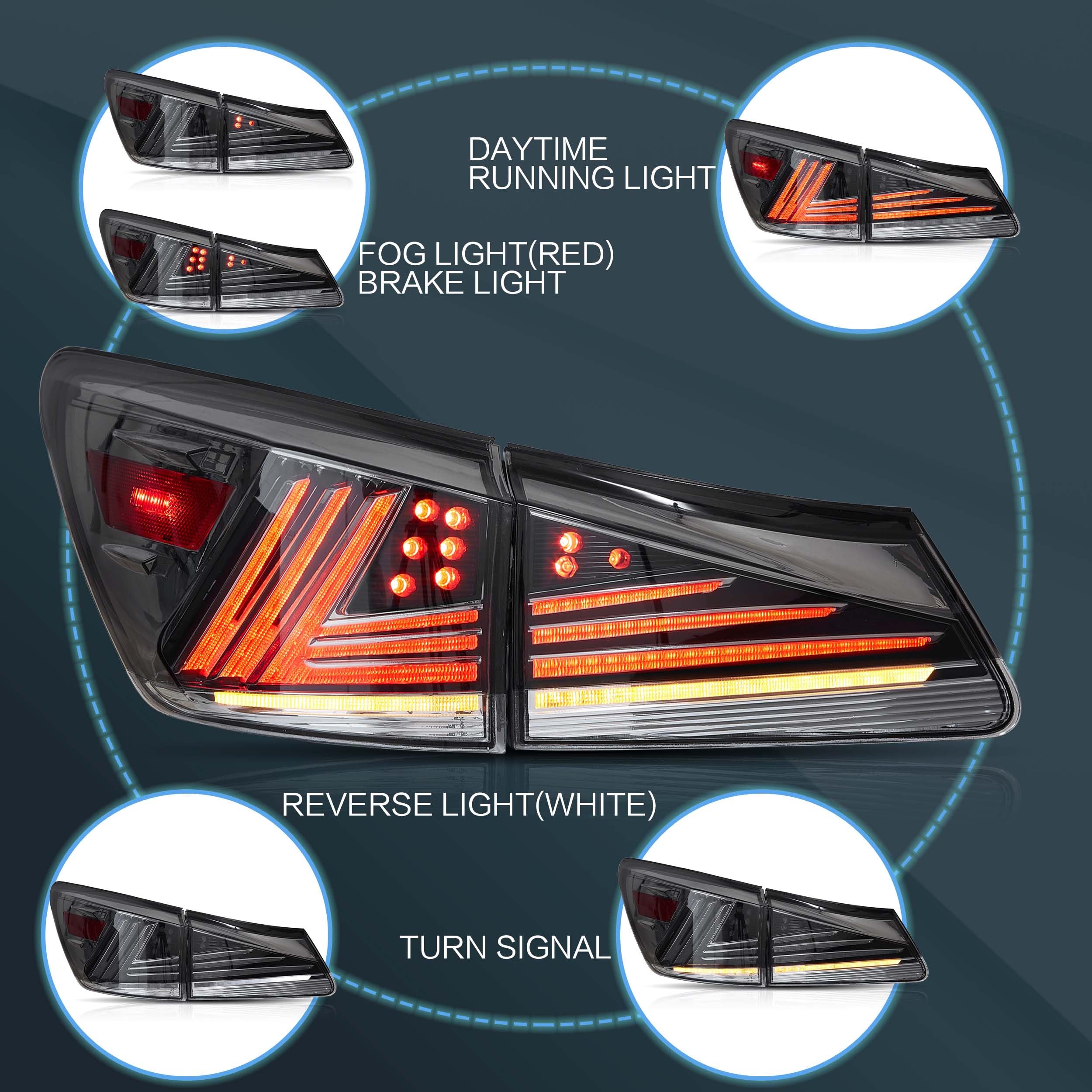 VLAND LED Taillights Fit for Lexus IS250 IS350 2006-2012 Rear Lights withSequential Turn Signal, Smoked