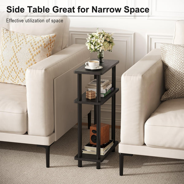 APICIZON Narrow Side Table, Slim Small Table, 3 Tier End Table Living Room, 40x18x61.5cm, Modern Thin Side Tables for Living Room, Bedroom, Sofa,