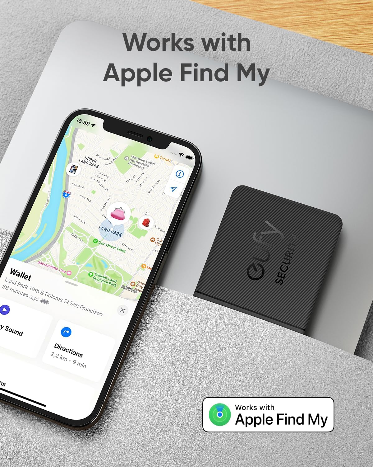 eufy Security SmartTrack Card E30 (Black, 1-Pack), Rechargeable, Works with Apple Find My (iOS Only), Bluetooth Tracker, Perfect for Wallet, Passport, and Laptop, Water Resistant