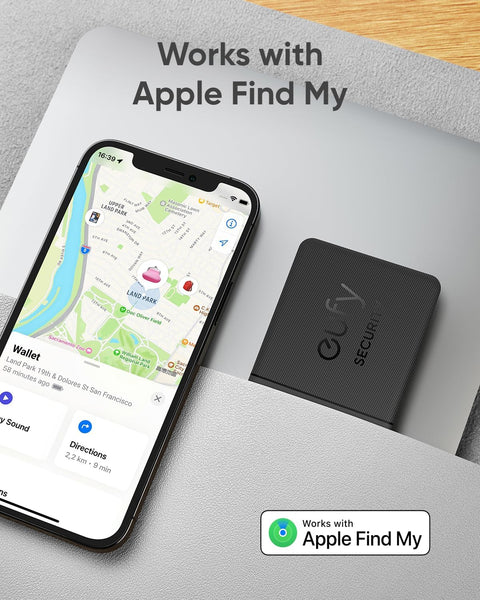 eufy Security SmartTrack Card E30 (Black, 1-Pack), Rechargeable, Works with Apple Find My (iOS Only), Bluetooth Tracker, Perfect for Wallet, Passport, and Laptop, Water Resistant