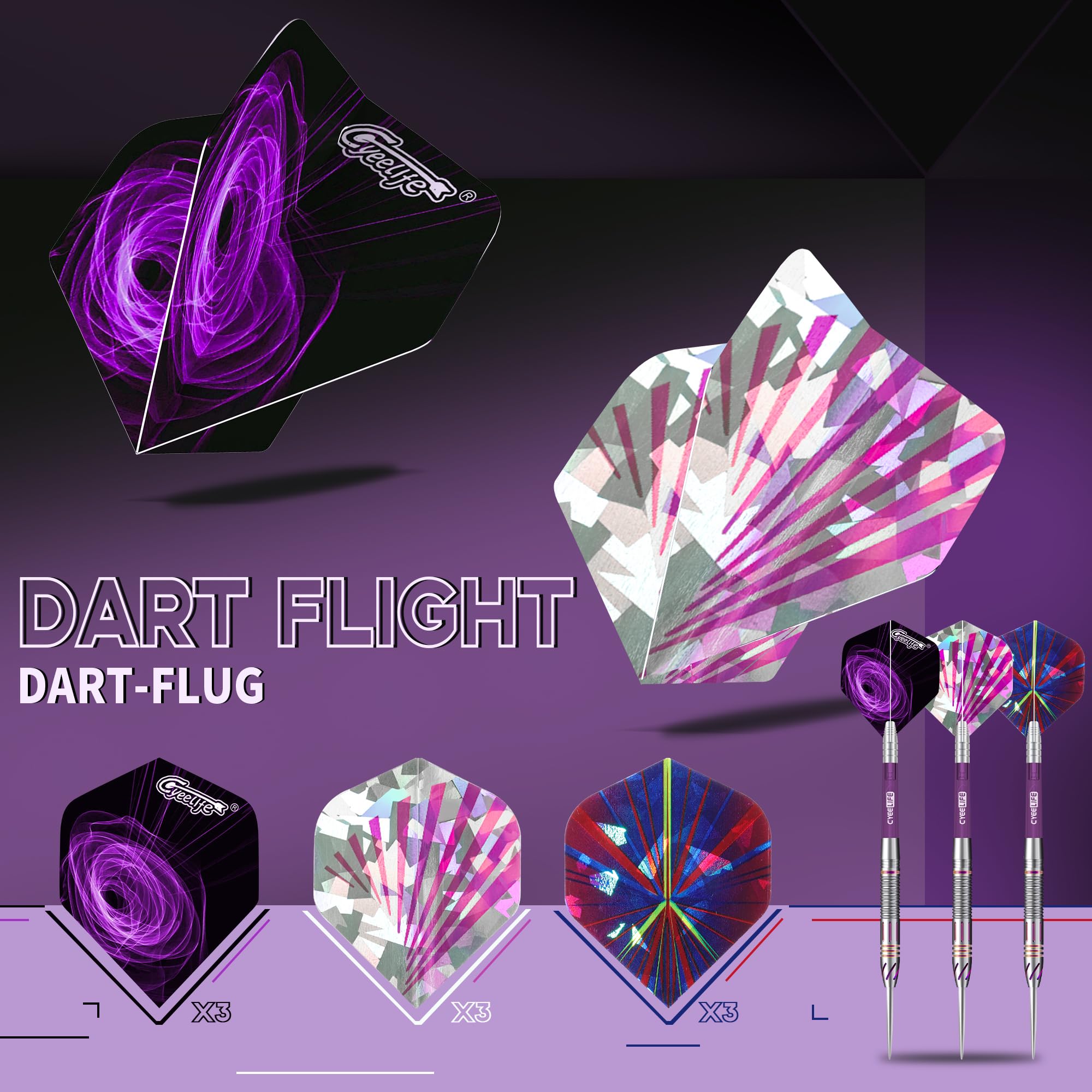 CyeeLife Tungsten Darts 23g Steel Tip,Steel Tip Darts Set with PC Shafts + Tungsten Barrels + Dart Flights + Dart Sharpener,Professional Tungsten Darts Set