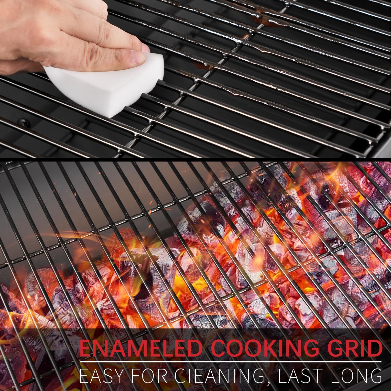 Charcoal BBQ Grill Smoker with Side Shelves, Portable Barrel Barbecue Grill Outdoor with Temperature Gauge, Warming Rack, Stainless Steel Racks, and Air Vents for Camping and Garden