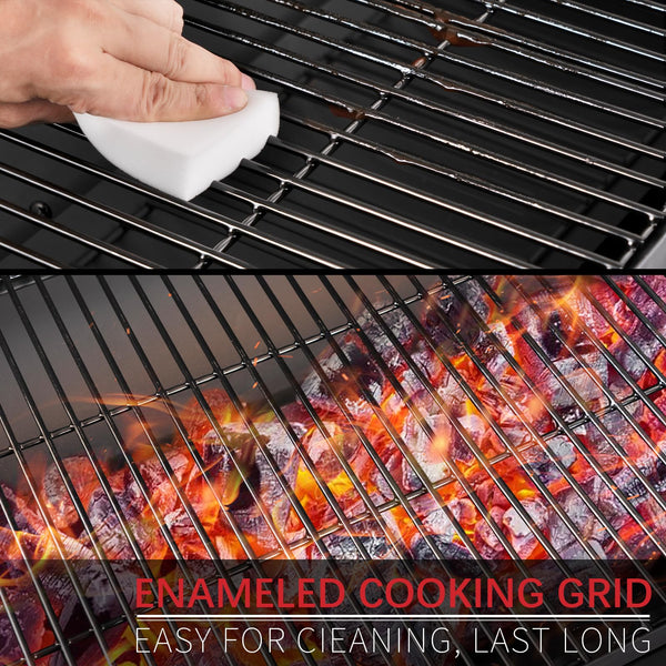 Charcoal BBQ Grill Smoker with Side Shelves, Portable Barrel Barbecue Grill Outdoor with Temperature Gauge, Warming Rack, Stainless Steel Racks, and Air Vents for Camping and Garden