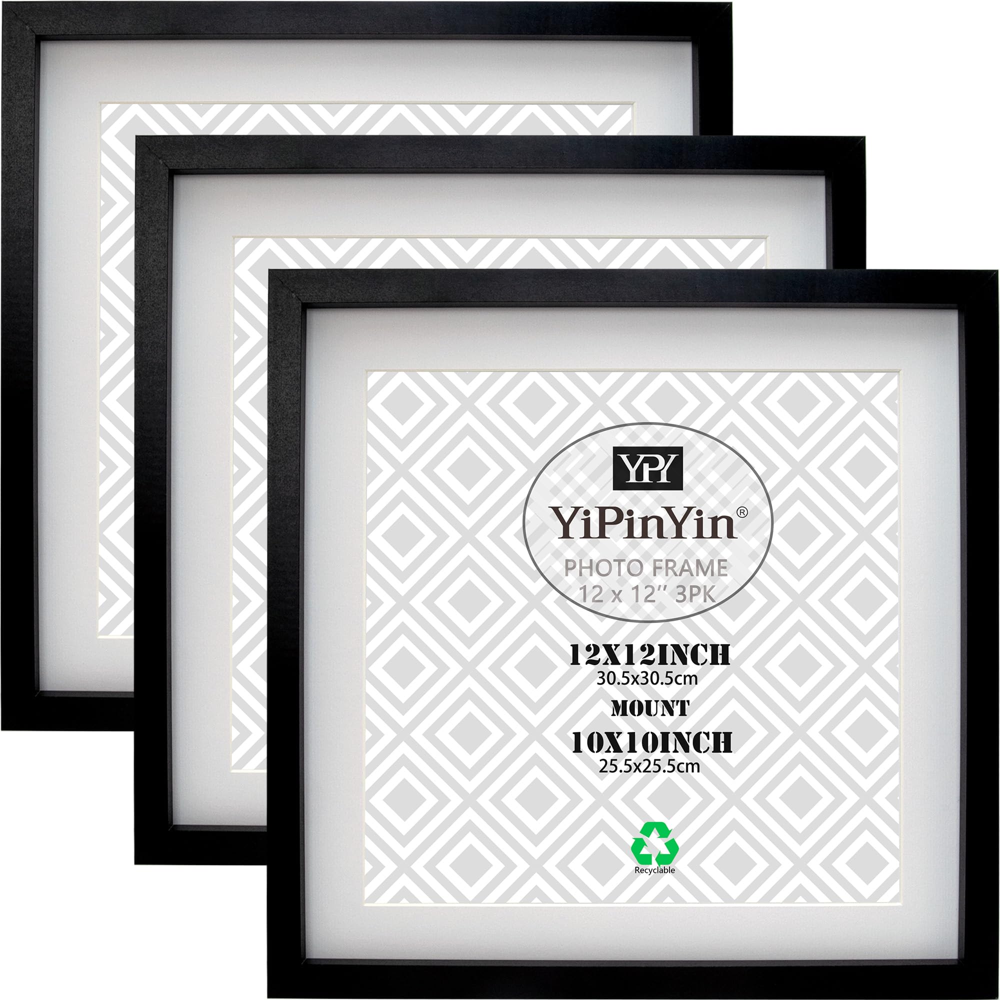 Black 50x70cm Boxed Picture Frames Set of 3 with Mounts for 40x60cm, 70x50cm poster frame with Acid Free mount for 40x60cm photo (Black 3Pack)