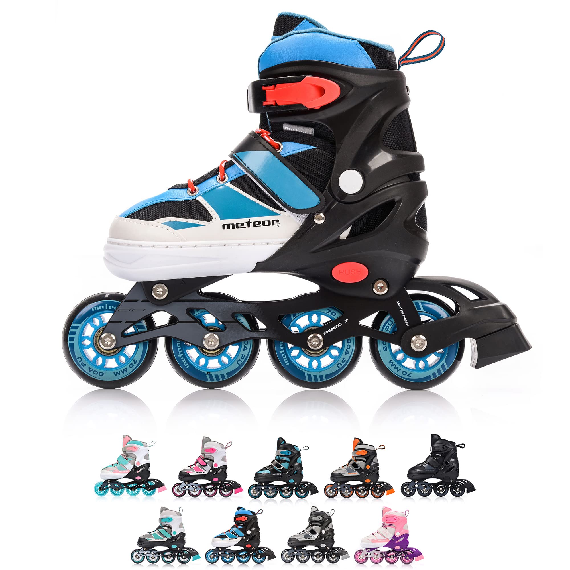 meteor Inline Skates Children's Kids Inliners Roller Skates Roller Blades ABEC 7 Carbon Children's Inline Skates Adjustable Shoe Size (Blue, S 30-33)