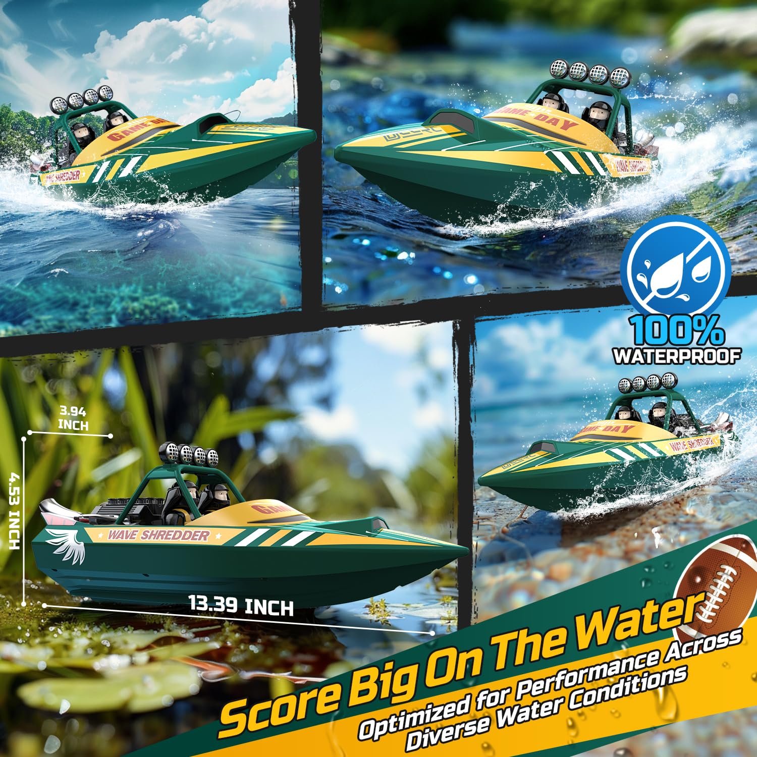 DEERC Fast Brushless RC Shark Boat for Adults, 30+MPH 3S High Speed Remote Control Speed Boat with LED Lights, Summer Toy Gift for Kids