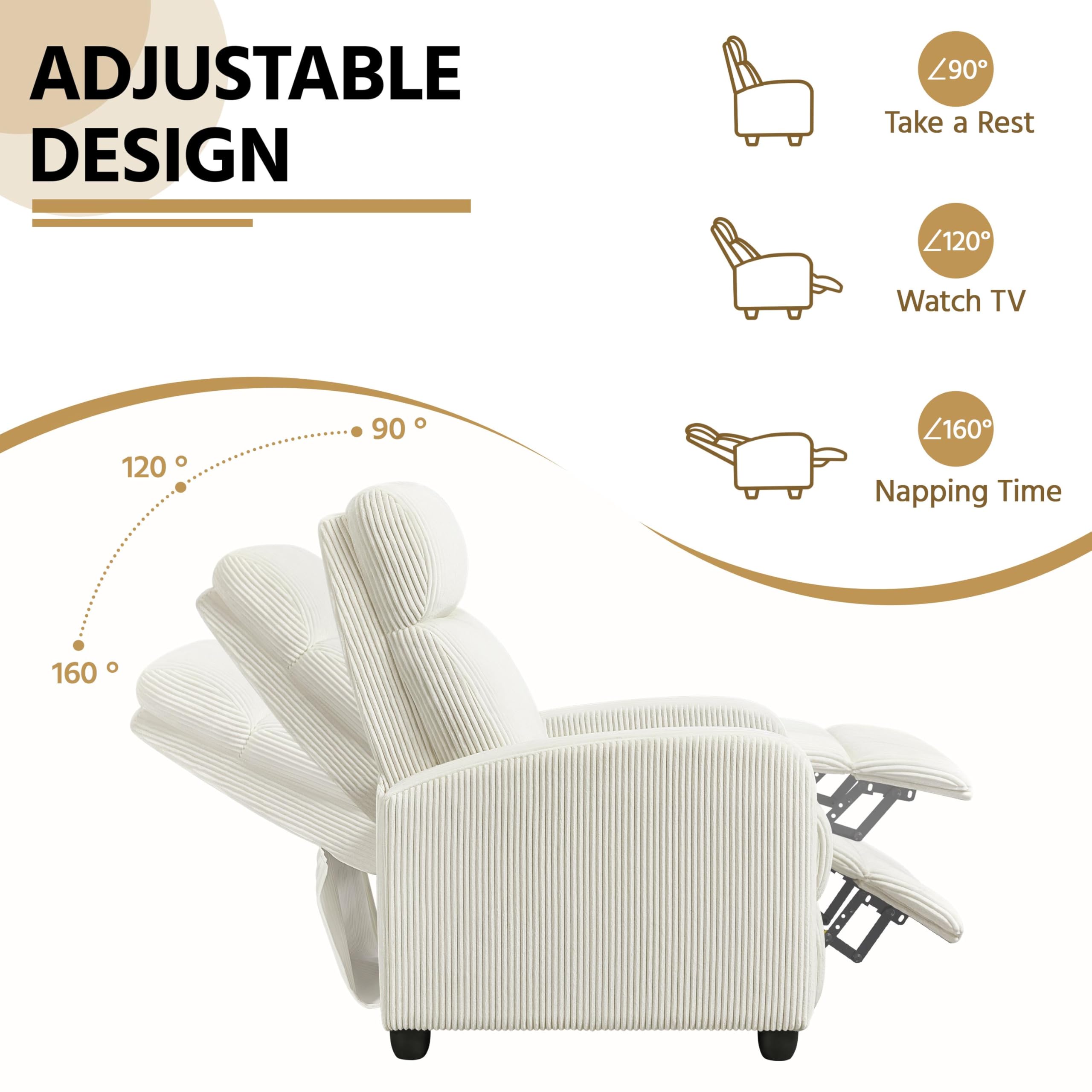 Yaheetech Recliner Armchair Single Padded Seat Boucle Fabric Sofa Lounge Home Living Room Theater Adjustable Leg Rest and Reclining Functions Ivory