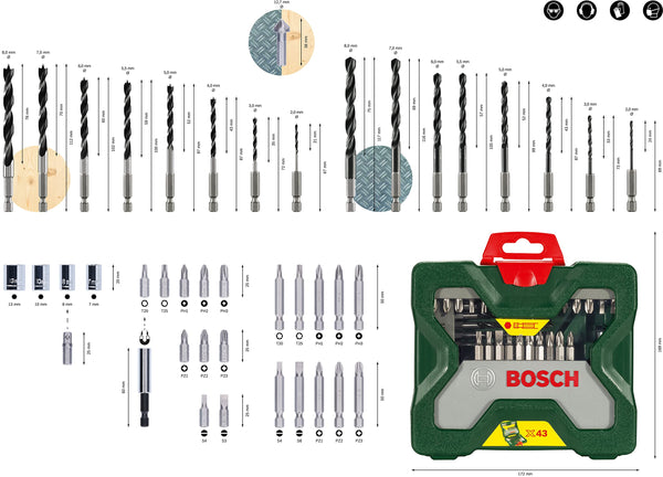 Bosch 70-Pieces X-Line Titanium Drill and Screwdriver Bit Set (for Wood, Masonry and Metal, Accessories Drills)