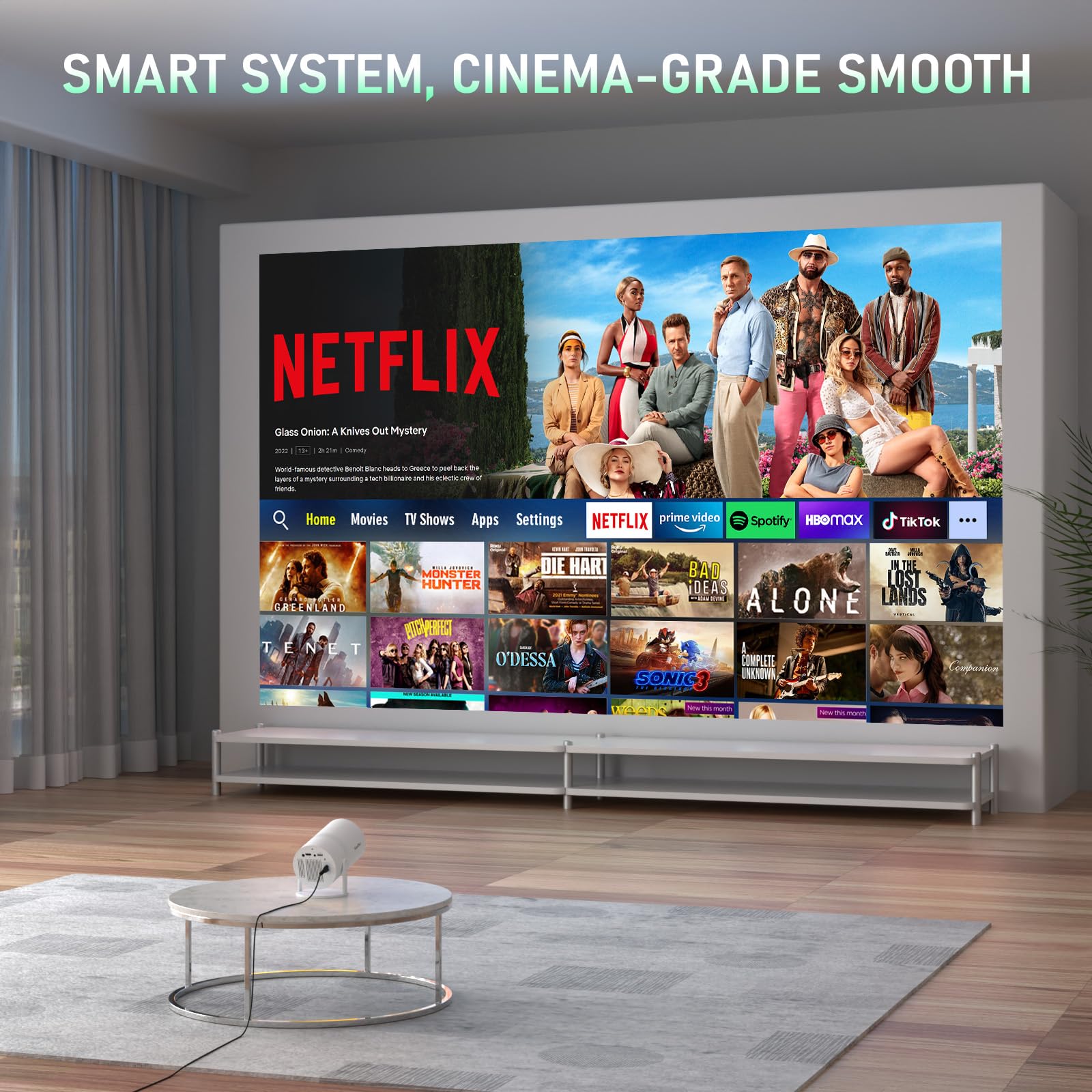 [Official Netflix Certified & Auto Focus] Smart Projector 4K Support, XuanPad Mini Projector for Bedroom, 800 ANSI, Auto Keystone, 3D Stereo Sound WiFi Bluetooth Projector with 360°Adjustable Stand