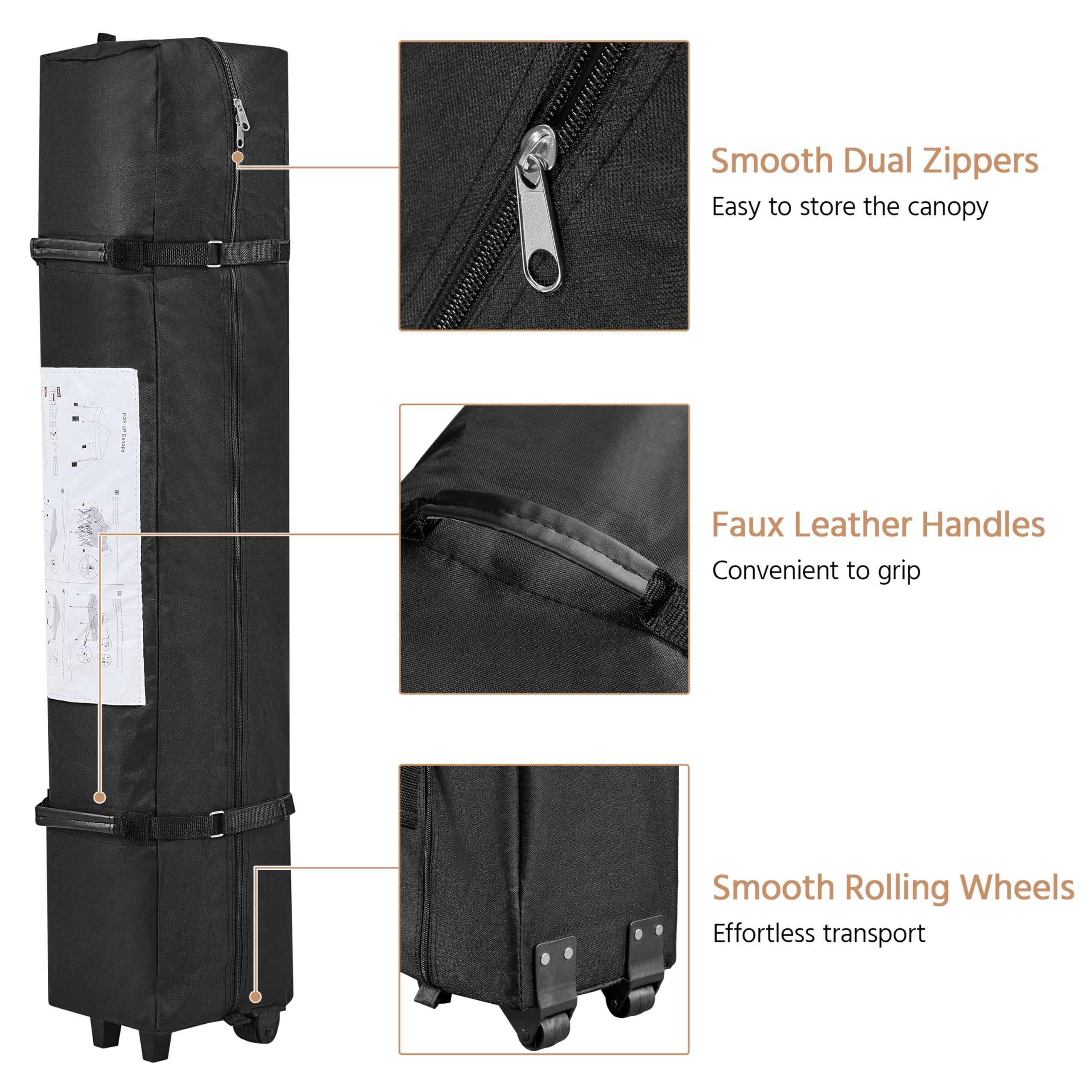 Yaheetech Pop Up Gazebo, 3x3m Easy One Person Setup Instant Shelter, Waterproof Garden Patio Canopy with 4 Sandbags, 4 Ropes & 8 Stakes, Wheeled Bag, Steel Frame, Adjustable Height - Beige