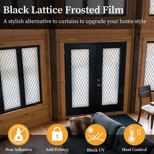 FEOMOS Black Lattice Window Film Static Window Clings Frosted Window Films Privacy Glass Door Sticker Decorative Window Cover Removal Anti-UV 90x300cm