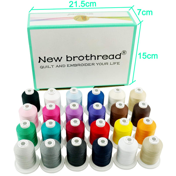 New brothread 24 Basic Colours Multi-Purpose 100% Mercerized Cotton Threads 30WT(50S/3) 600M Each Spool for Quilting, Sewing and Embroidery