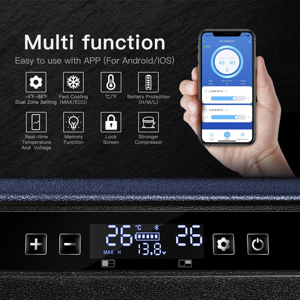 AAOBOSI Compressor Camping Fridge 95L, Car Fridge Dual Zone with 12/24V DC and 100-240V AC, -20°C to 20°C Portable Freezer for Car, Campervan, Lorry, Truck, Boat