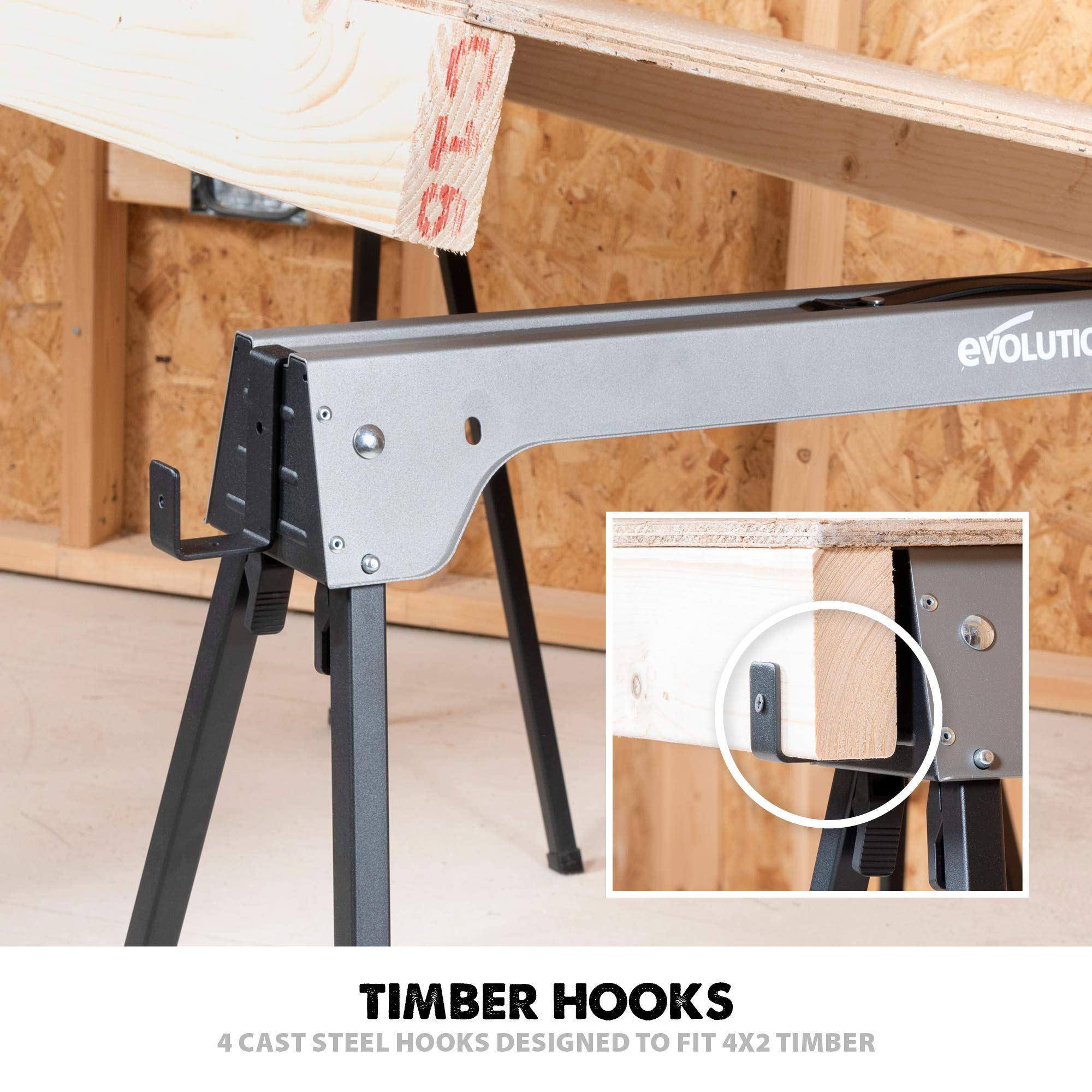 Evolution Power Tools EVOMS1 Mitre Saw Stand, Universal Compact Folding with Extending Support Arms, Fits Evolution, Makita, DeWalt, Bosch, Ryobi, Einhell and Metabo, Supports 150kg Weight & 3m Length