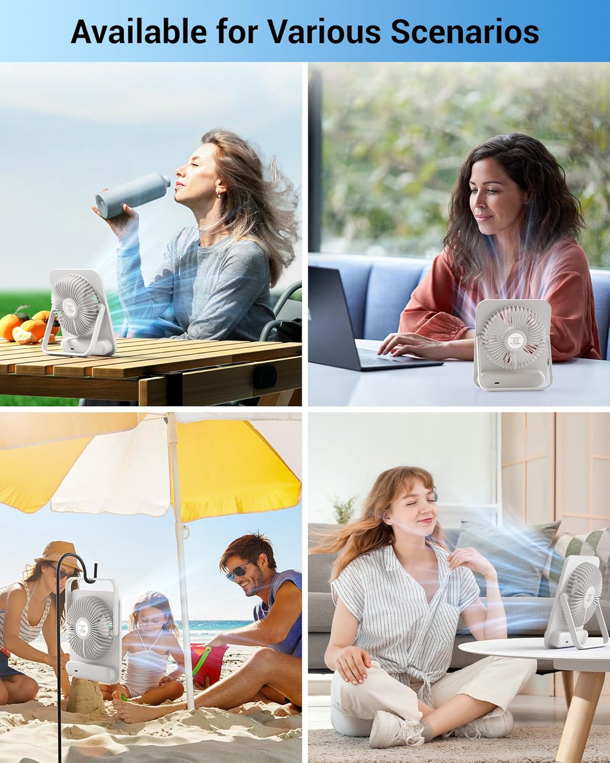 WHATOOK Mini Desk Fan USB: 2000mAh Rechargeable Ultra Quiet 1-100 Speeds Desktop Fans with LED Display, 3-10H Runtime, Child-Safe Grille Cooling Small Portable Table-Fan for Home, Office & Travel