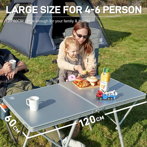 EVER ADVANCED Camping Table that Fold up for 4-6 Person, 4ft Folding Table Picnic Height Adjustable, Foldable Outdoor Heavy Duty, for Dining Garden