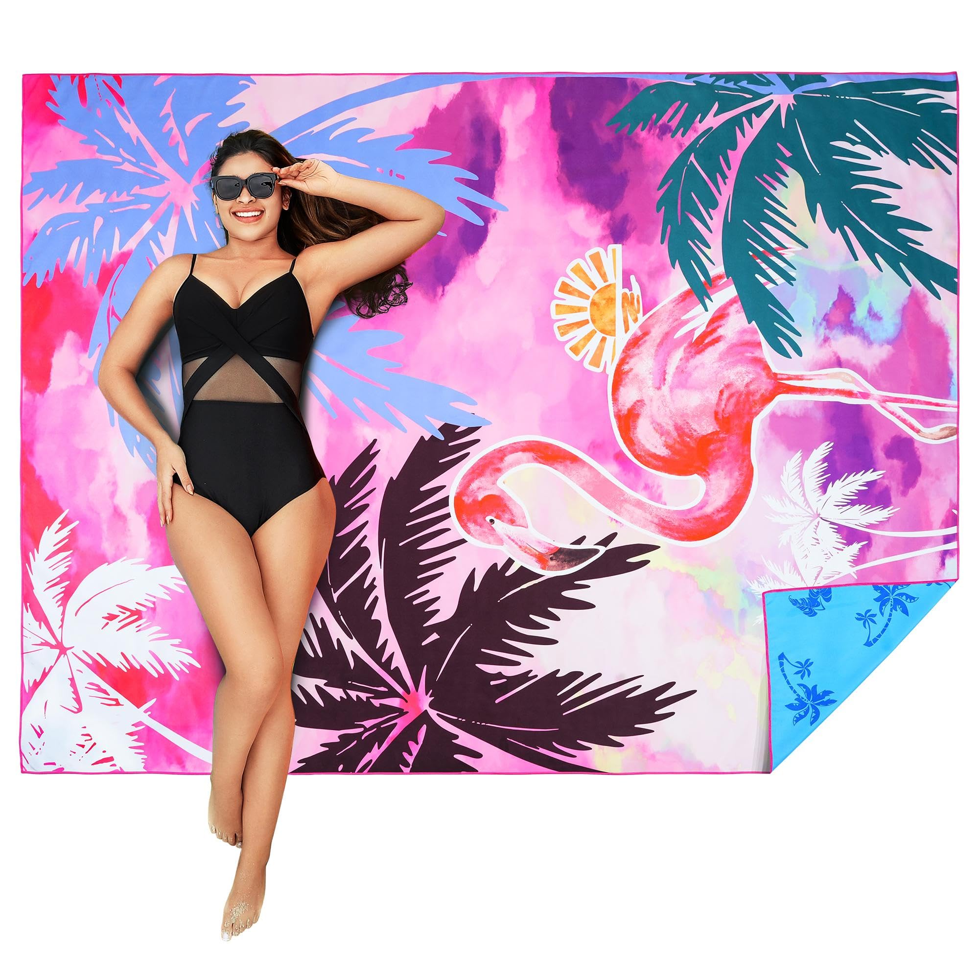 Winthome Beach Towel, Extra Large Microfibre Beach Towel for Adult, Double Sides Sand Free Quick Dry lightweight Travel Swimming Towel(Pink + Green, 90×180cm - 2 pack)