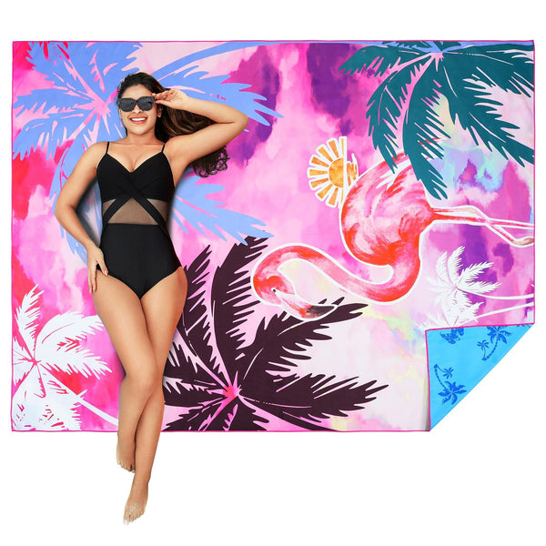 Winthome Beach Towel, Extra Large Microfibre Beach Towel for Adult, Double Sides Sand Free Quick Dry lightweight Travel Swimming Towel(Pink + Green, 90×180cm - 2 pack)