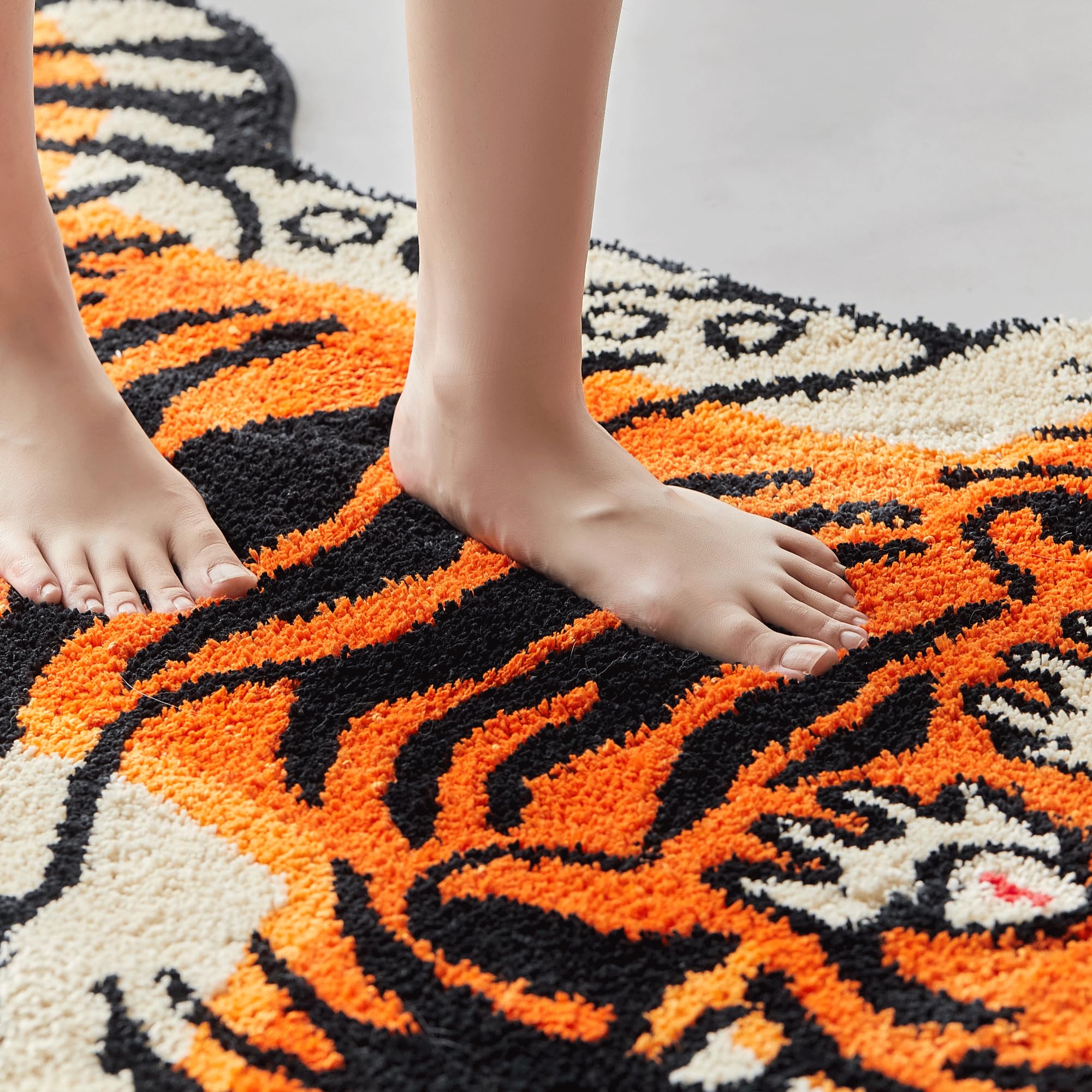 Tibetan Tiger Quilted Long Pile Rugs, Machine Washable Indoor Rugs with TPR Non-Slip Backing for Bedroom, Bathroom, Living Room and Dining Room