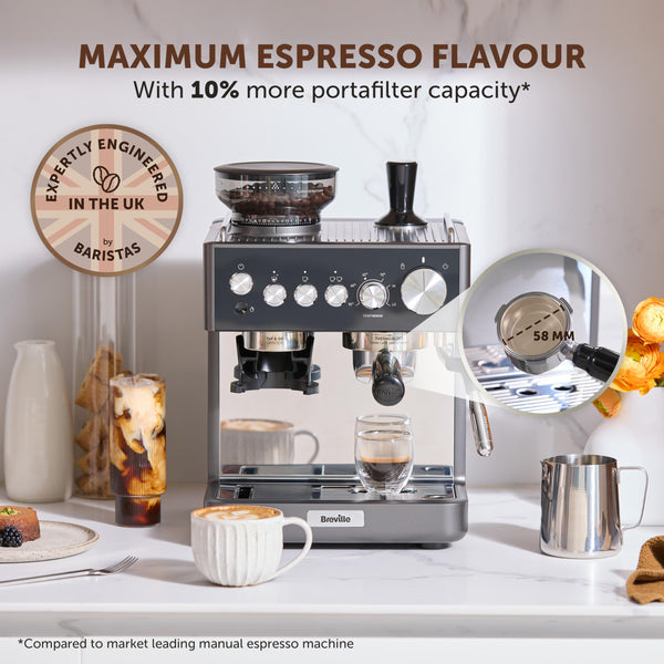 Breville Barista Max Espresso Machine | Latte & Cappuccino Coffee Maker with Integrated Bean Grinder & Steam Wand | 2.8 L Water Tank | 15 Bar Italian Pump | Stainless Steel