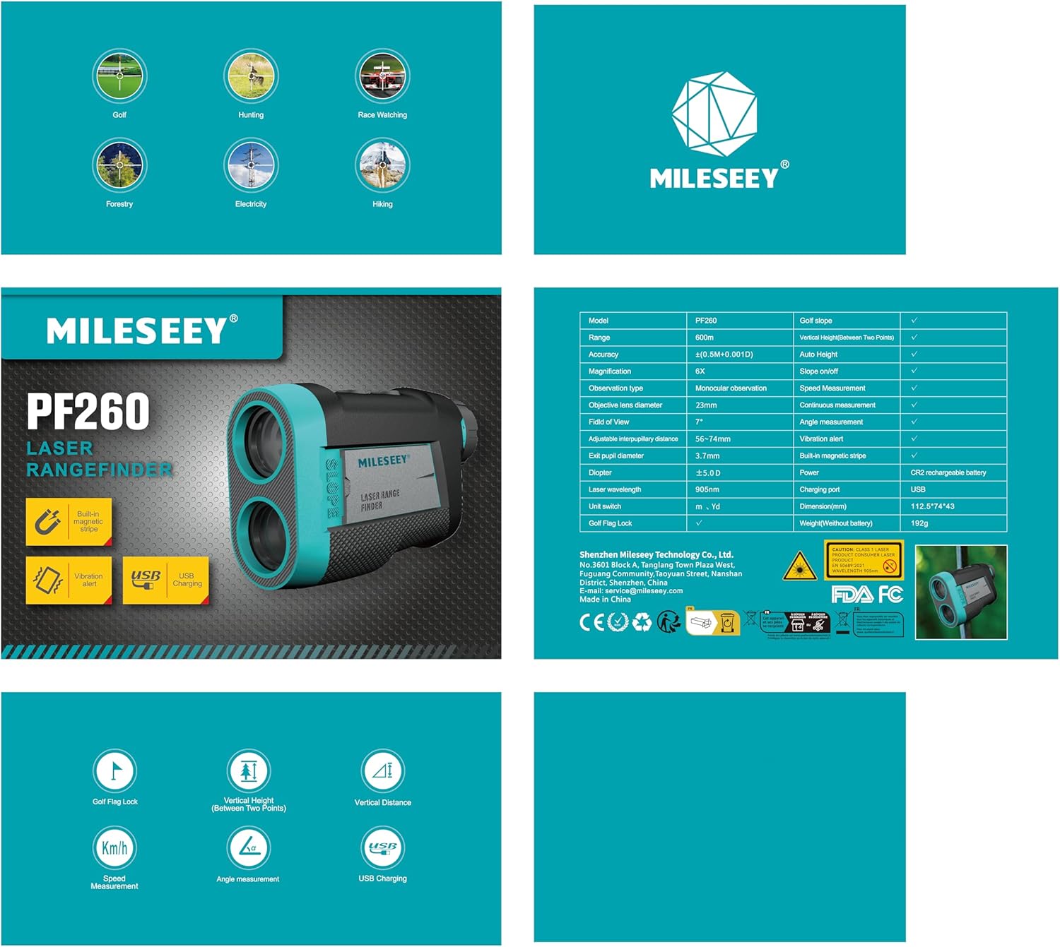 MiLESEEY Rechargeable Golf Range Finder with Slope Switch, Magnetic Range Finder 660Yds Flag Lock Vibration, ±0.55Yds Accuracy, Tournament Legal Golf Rangefinders