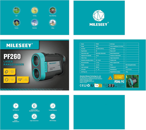 MiLESEEY Rechargeable Golf Range Finder with Slope Switch, Magnetic Range Finder 660Yds Flag Lock Vibration, ±0.55Yds Accuracy, Tournament Legal Golf Rangefinders