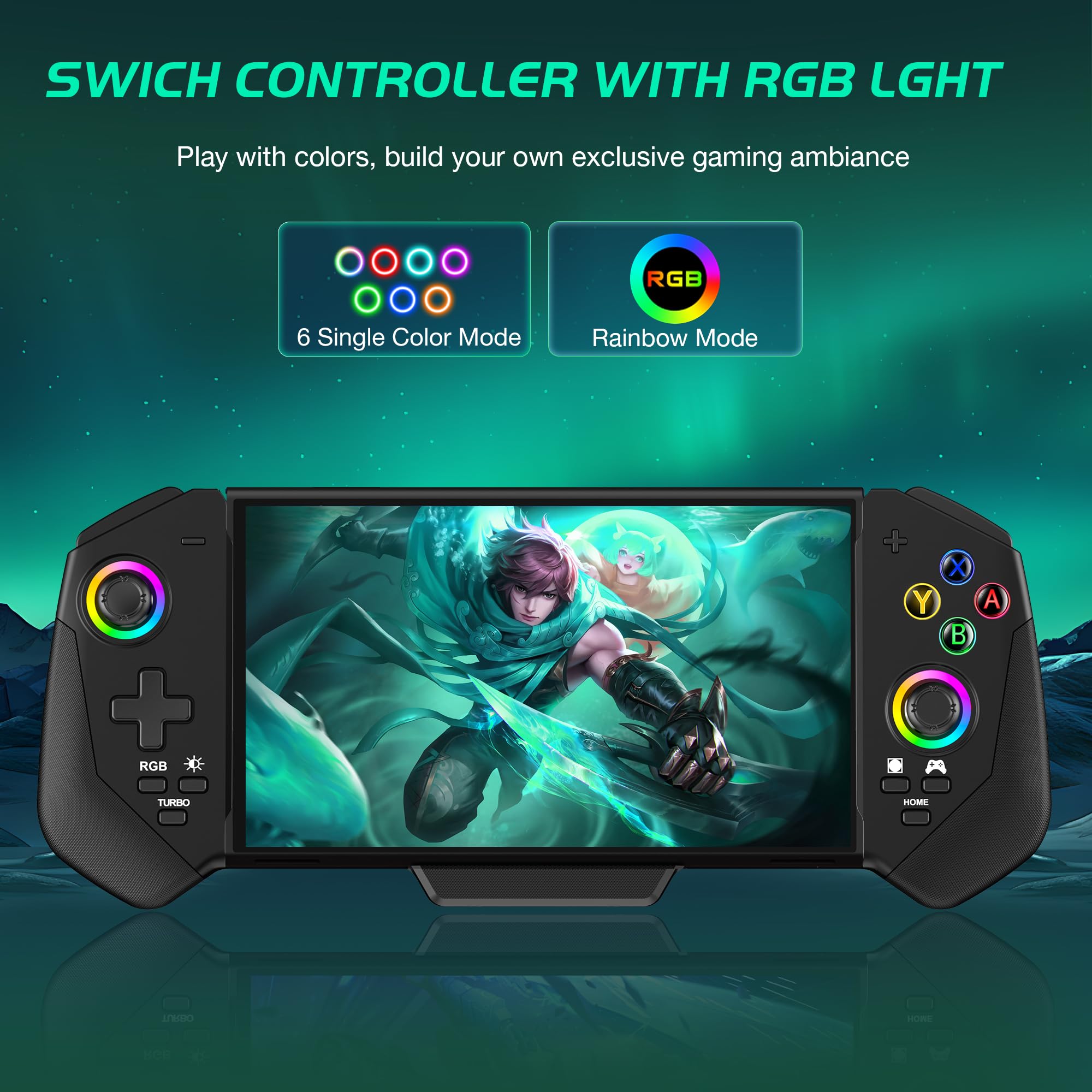 HELLCOOL Switch Pro Controller for Switch/OLED,Switch Controller for Handheld Grip with Hall Effect Joystick,One-Piece Switch Joycon with Turbo/Programmable/6-Axis/Vibration/RGB/4 Card Slot(Black)