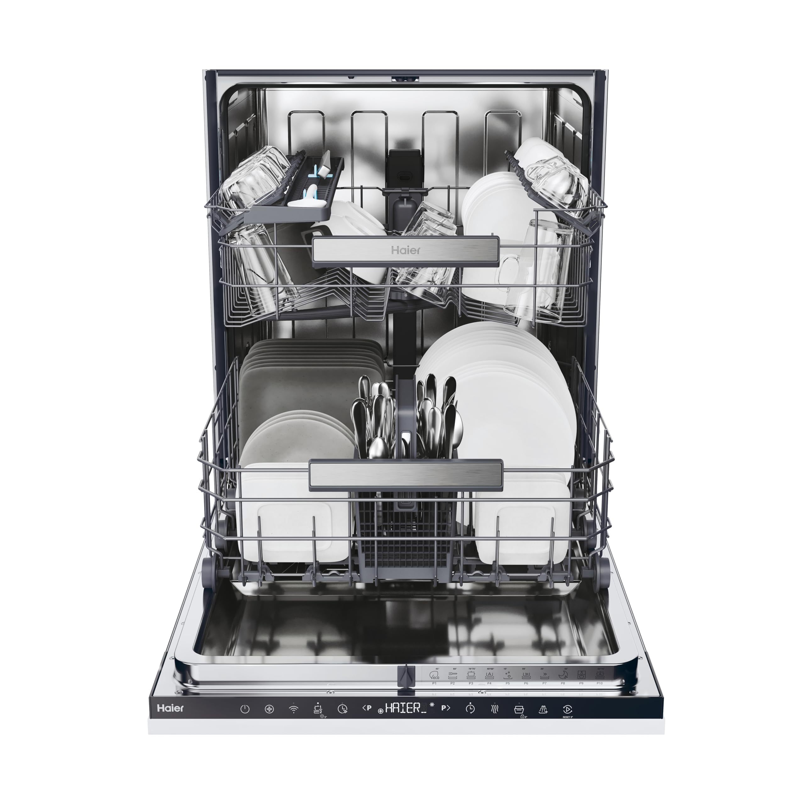 Haier XI1C3TB2FB-80 I-Pro Shine Series 4 Integrated Dishwasher, 11 place Setting, Black Bezel, C Rated