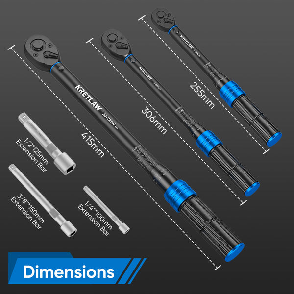 KRETLAW 3/8" Torque Wrench Set 30PCs, 5-60 Nm Drive Click Torque Wrench (72 Teeth ±3% Accuracy) with Extensions, Sockets, Adapter for Bike and Motorcycle Car Truck Maintenance