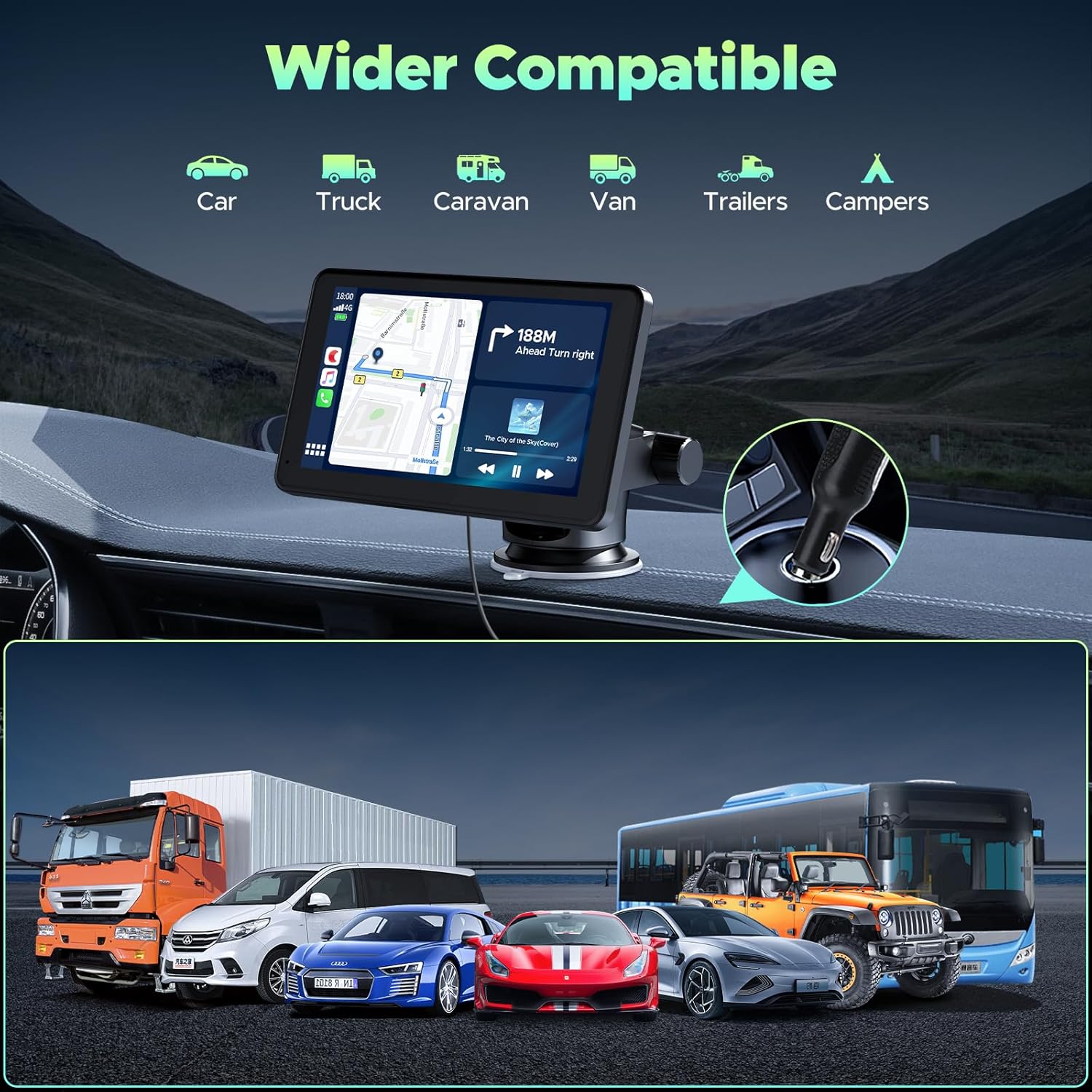 LAMTTO 7 inch Carplay Screen for Apple Carplay Android Auto Wireless, Mirror Link, Live Navigation, Siri G00gle Voice Assistant, Touchscreen, Bluetooth 5.0, AUX, FM