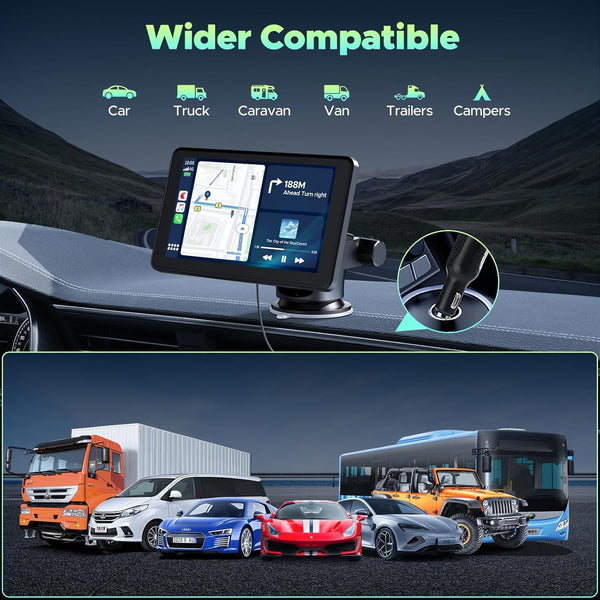 LAMTTO 7 inch Carplay Screen for Apple Carplay Android Auto Wireless, Mirror Link, Live Navigation, Siri G00gle Voice Assistant, Touchscreen, Bluetooth 5.0, AUX, FM