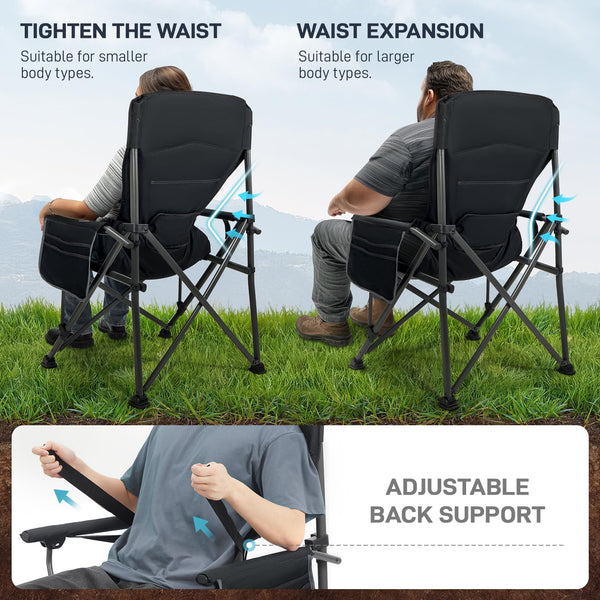 EVER ADVANCED Camping Chair for Adults Oversized 230KG, Folding Chair for Heavy People with Side Pocket, Heavy Duty Extra Wide with Hard Armrest Foldable Garden Fishing Outdoor Fold up