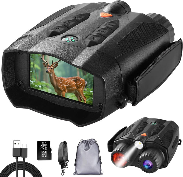 Night Vision Goggles, 5W 850NM Infrared Night Vision Binoculars for Adults, 5000 mAh Rechargeable Binoculars with Flashlight and 32G Card, 10X Digital Zoom, for Camping Hunting and Bird Watching
