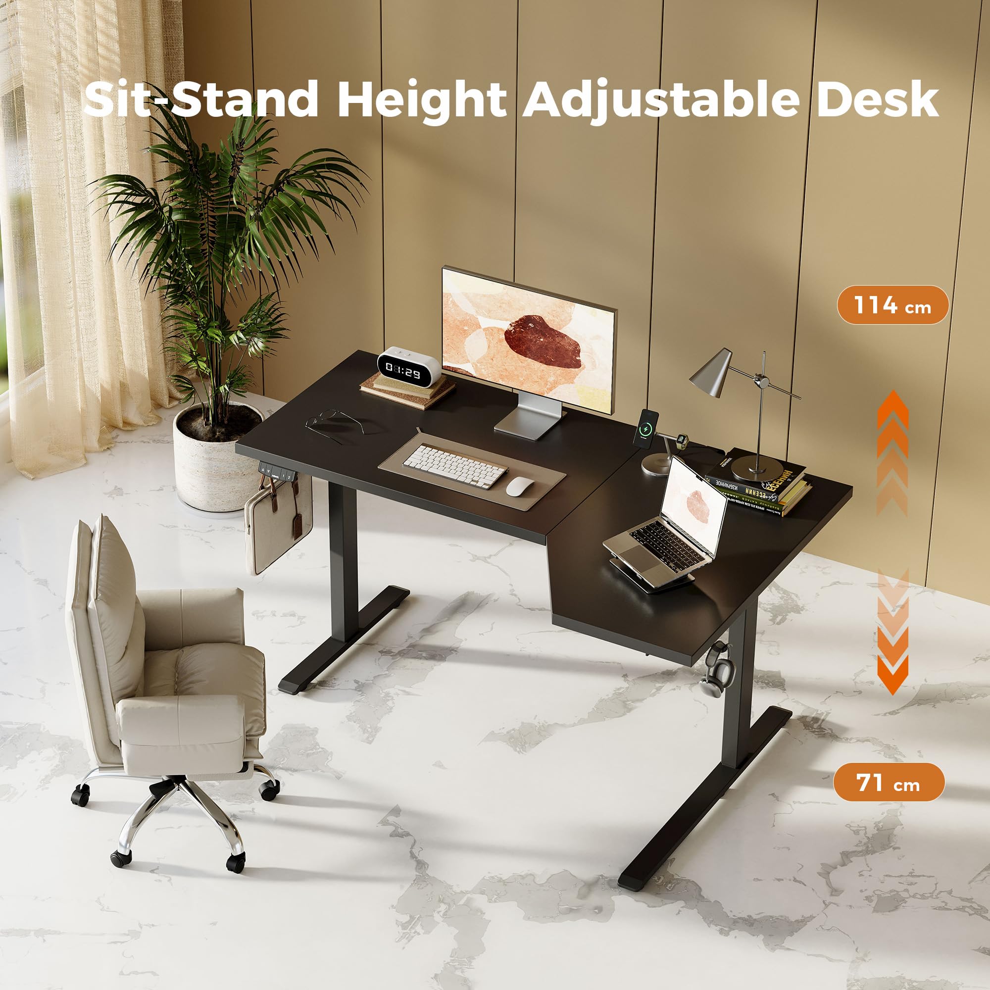 Agilestic L-Shaped Electric Standing Desk, 140cm Height Adjustable Sit-Stand Desk for Home Office, Ergonomic Computer Desk with Spliced Board, White