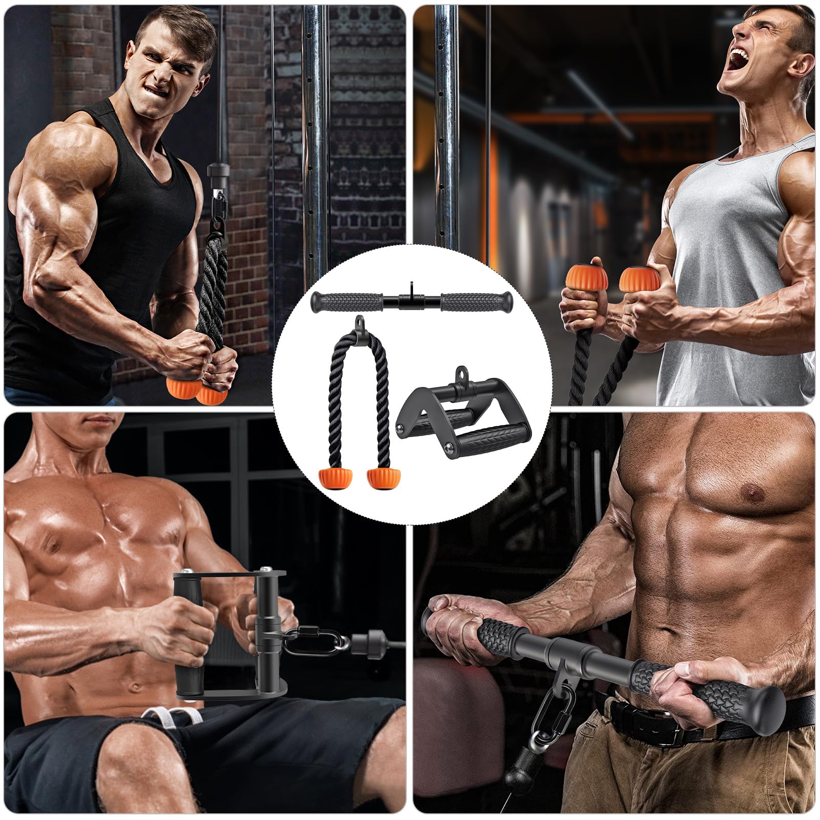 SELEWARE Triceps LAT Pulldown Attachments Home Gym Workout Accessories with Non-Slip Soft Rubber Grip Cable Machine Attachments Triceps Rope Double D