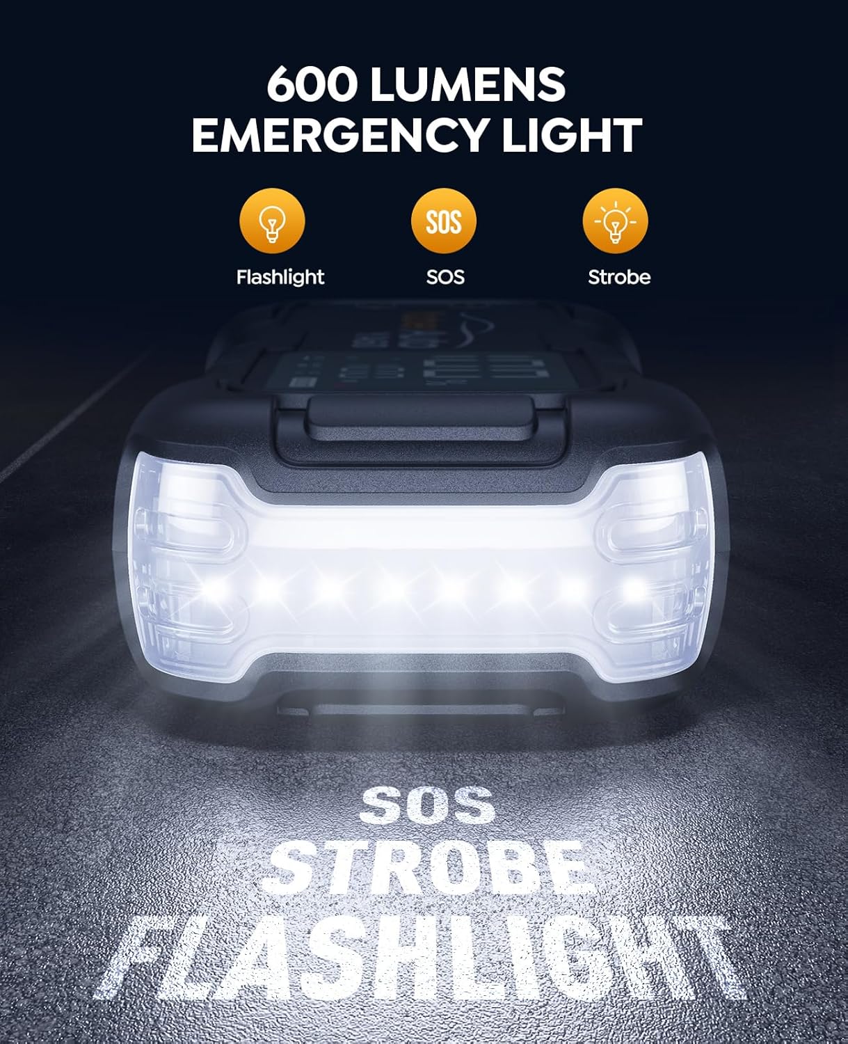 Jump Starter Power Pack 6000A 26800mAh YaberAuto Car Battery Booster, Portable Car Jump Starter Power Bank (for All Gas/12L Diesel) with Heavy-duty Jump Leads, 65W Fast Charging, 600 Lumens Light