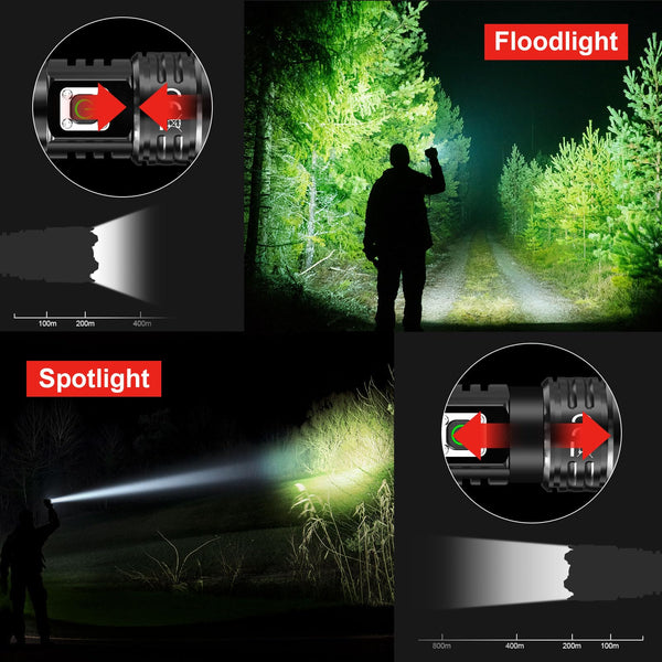 Shadowhawk Torches LED Super Bright, 500000 Lumens Rechargeable LED Torch, USB Tactical Flashlight, XHP70.2, IP67 Waterproof, 5 Light Modes Zoomable, for Camping Hiking Emergency