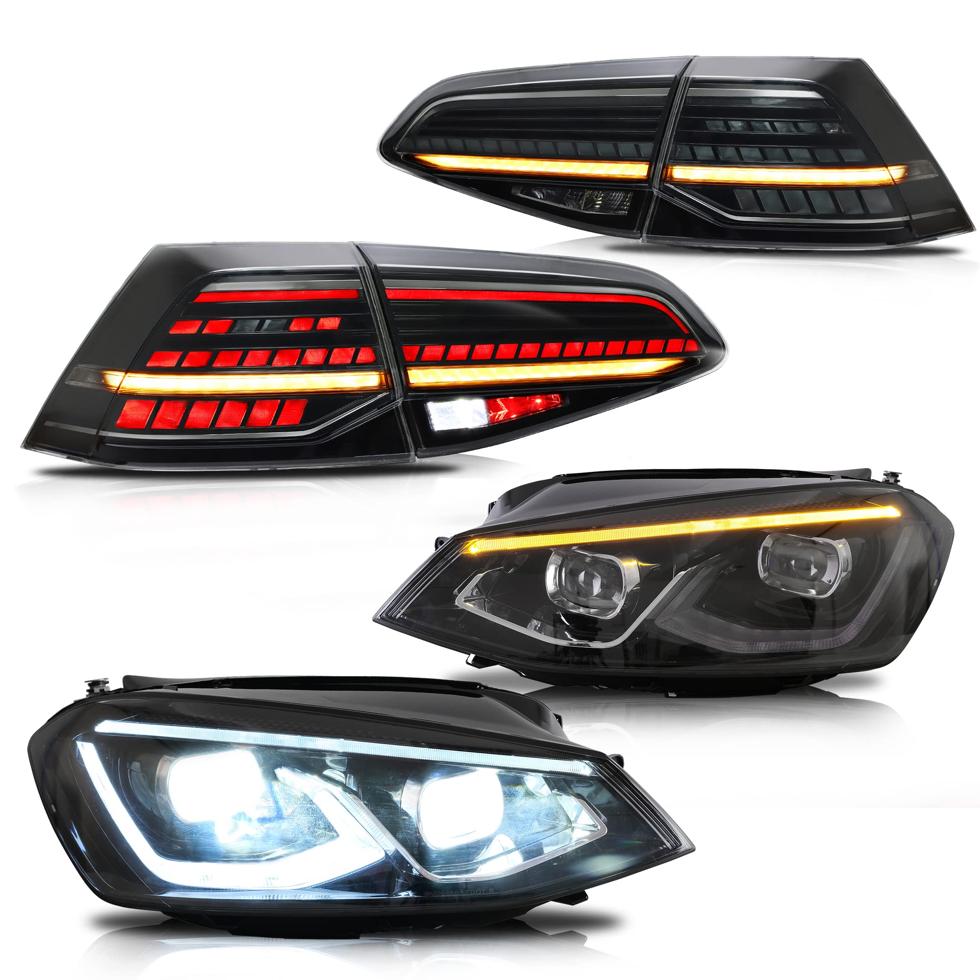 VLAND LED Rear Lights compatible with Golf MK7 Golf MK7.5 Hatchback 2012-2020 [Not fit MK7.5 GTI & R], w/Sequential indicator, Driver & Passenger Side - Red